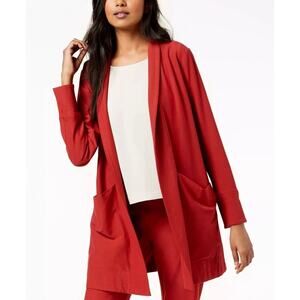 Eileen Fisher Womens Size XS Relaxed Open Front Jacket Red Crepe Viscose Pockets